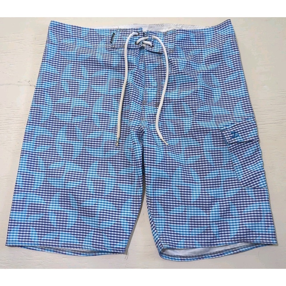 Split Boardshorts Men's 36 Blue Checked Gingham Summer Whole New World